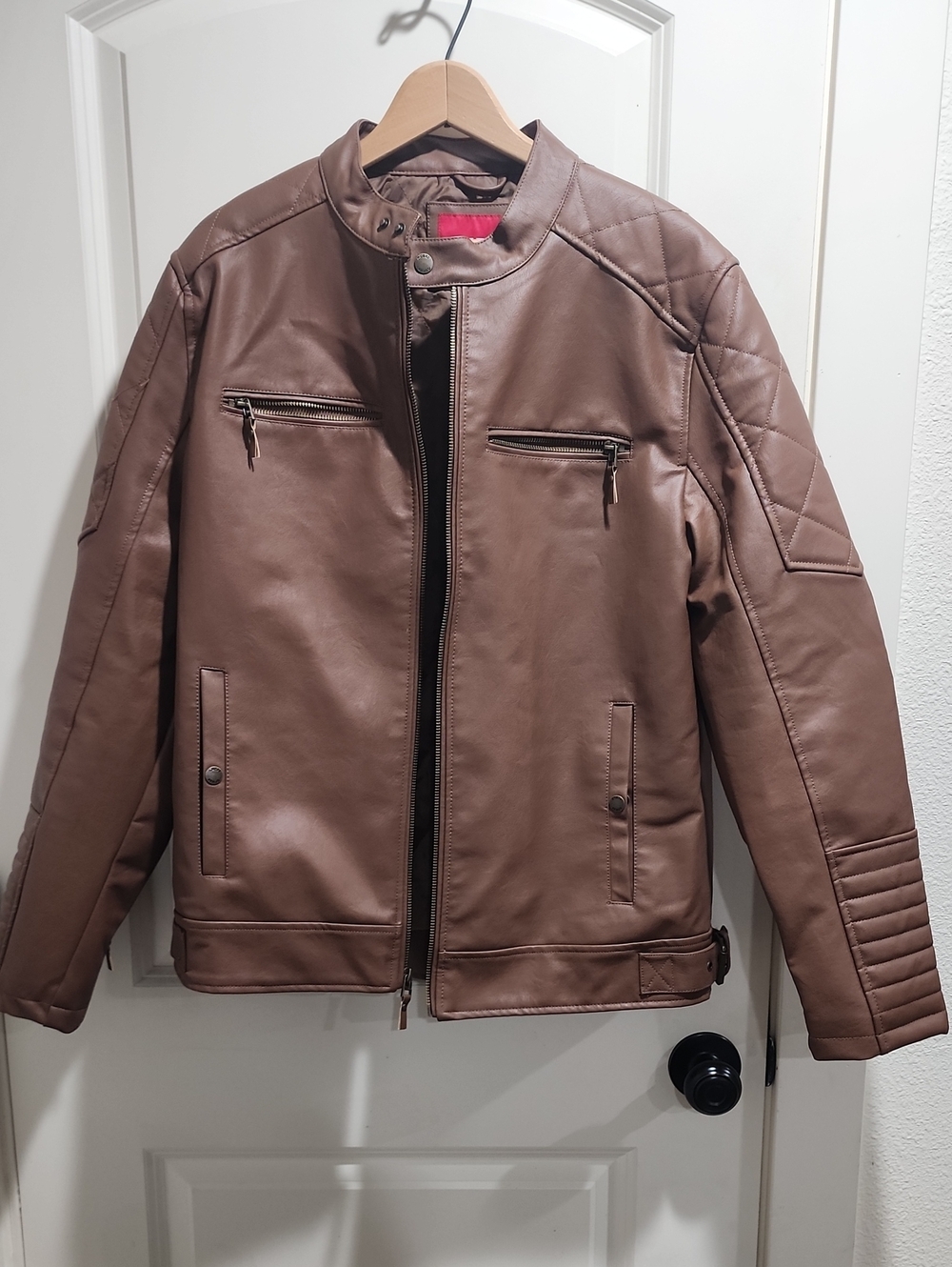 GUESS Los Angeles Brown Faux Leather Moto Jacket – Men's Large